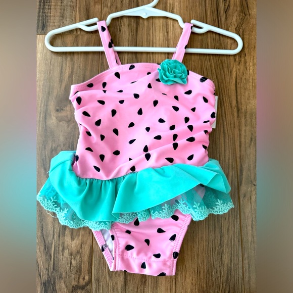 Cat & Jack Watermelon Swimsuit Baby Size 9 Months Pink/Green Same Day Shipping - Picture 1 of 3